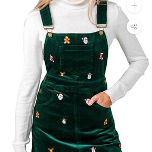 Kiel James Patrick Green Corduroy Dress with Festive Embroidery